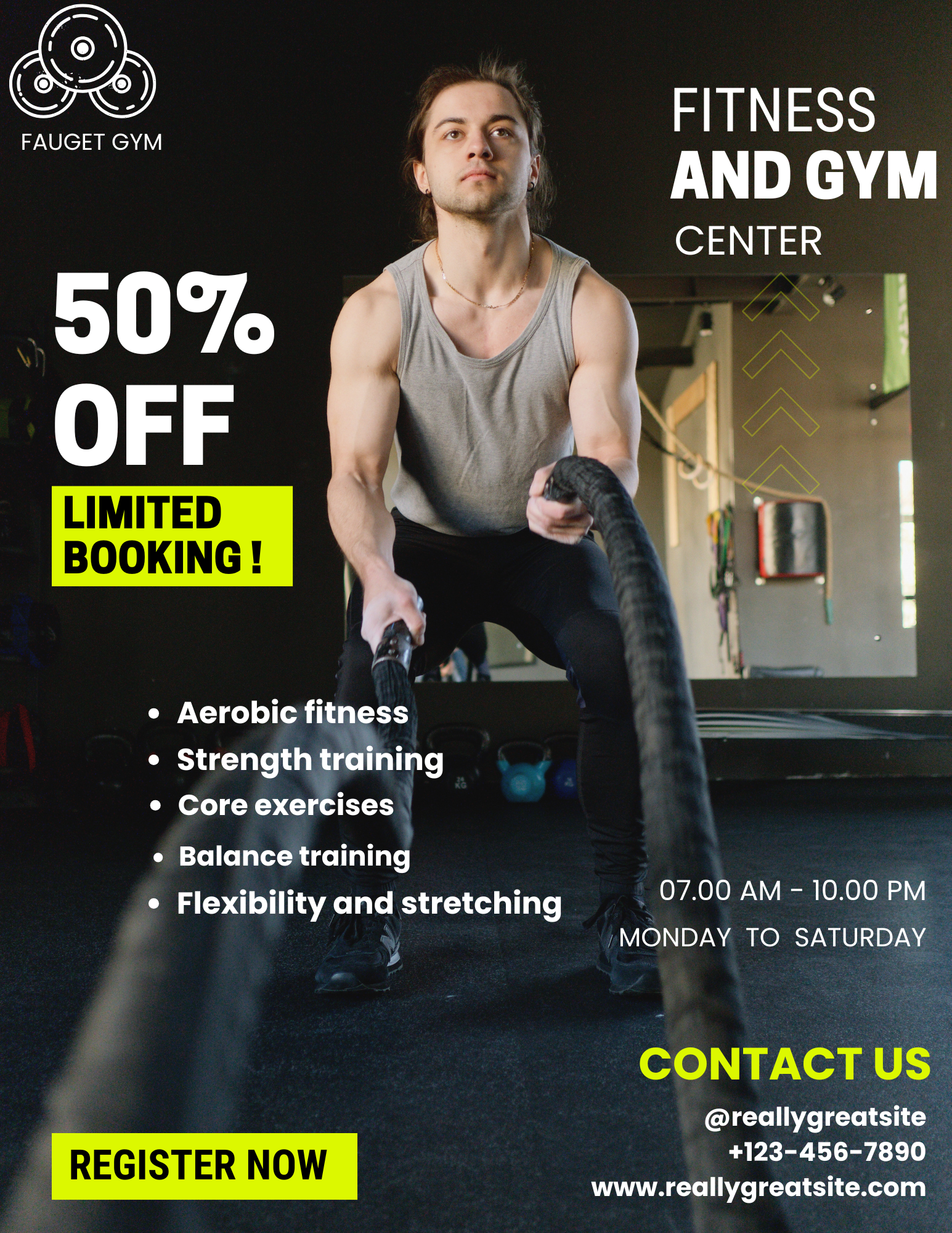 black and yellow minimalist gym flyer